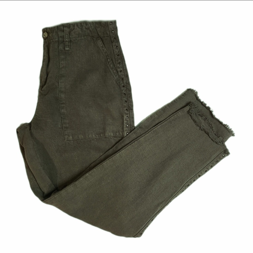 Joie Olive Green Pants Studded Frayed Hem Casual Trousers SKUW551